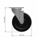 5 inch Wheel Swivel Caster, Plate, 1.25 inch wide Polyolefin Wheel