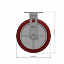 8 inch Heavy Duty Rigid Caster, USA Polyurethane Wheel, 2 inch wide