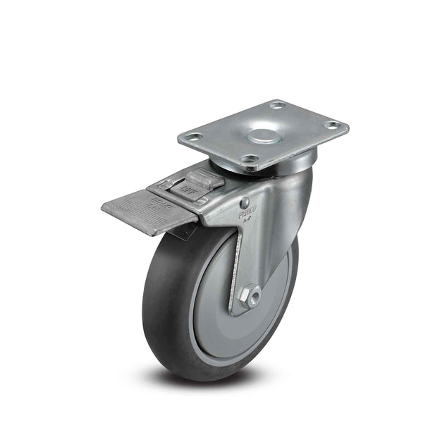 5 inch Wheel Caster with Total Lock Brake, Plate, TPR Rubber Wheel