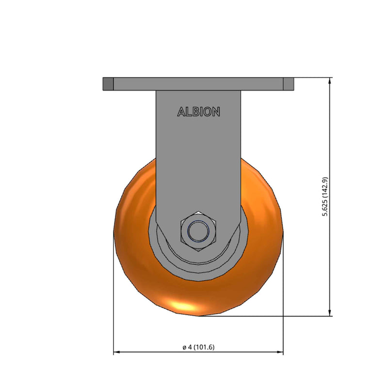 Kingpinless 4"x2" Ergonomic Rigid Caster with Orange MAX-Efficiency Wheel