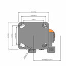 Kingpinless 4"x2" Ergonomic Brake Caster with Orange MAX-Efficiency Wheel