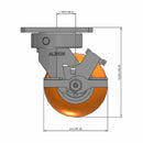 Kingpinless 4"x2" Ergonomic Brake Caster with Orange MAX-Efficiency Wheel