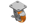 Kingpinless 4"x2" Ergonomic Brake Caster with Orange MAX-Efficiency Wheel