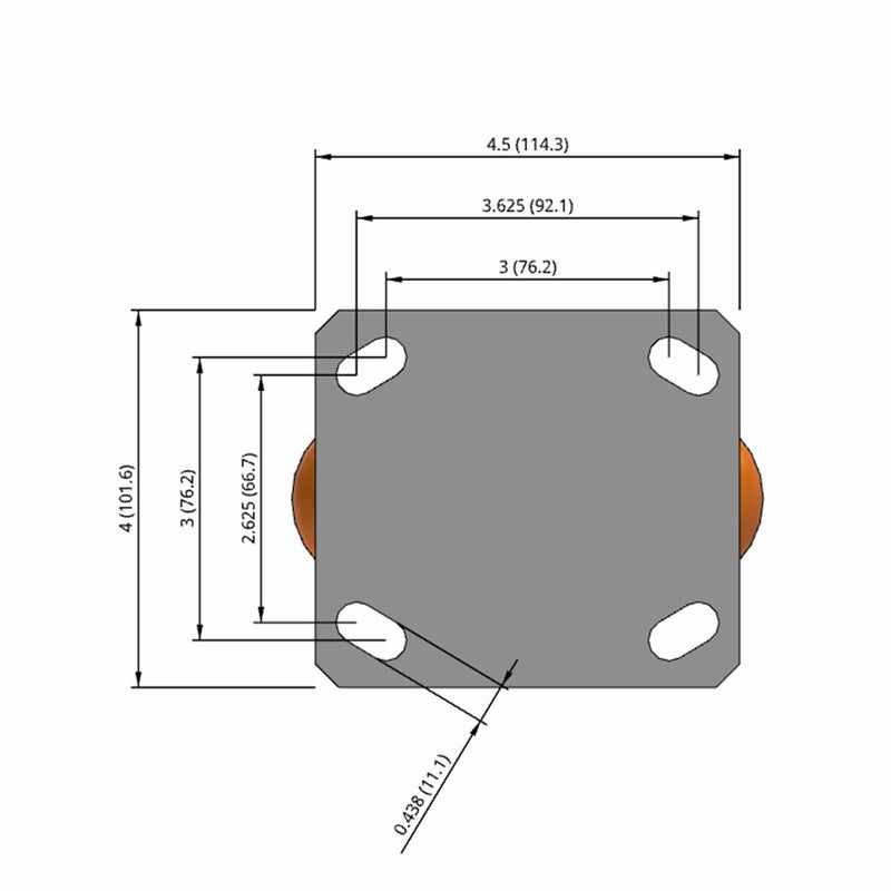 Kingpinless 5"x2" Ergonomic Rigid Caster with Orange MAX-Efficiency Wheel