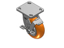 Kingpinless 5"x2" Ergonomic Brake Caster with Orange MAX-Efficiency Wheel