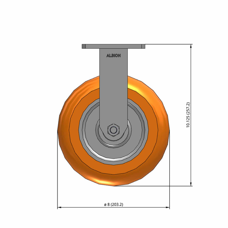 Kingpinless 8"x2" Ergonomic Rigid Caster with Orange MAX-Efficiency Wheel