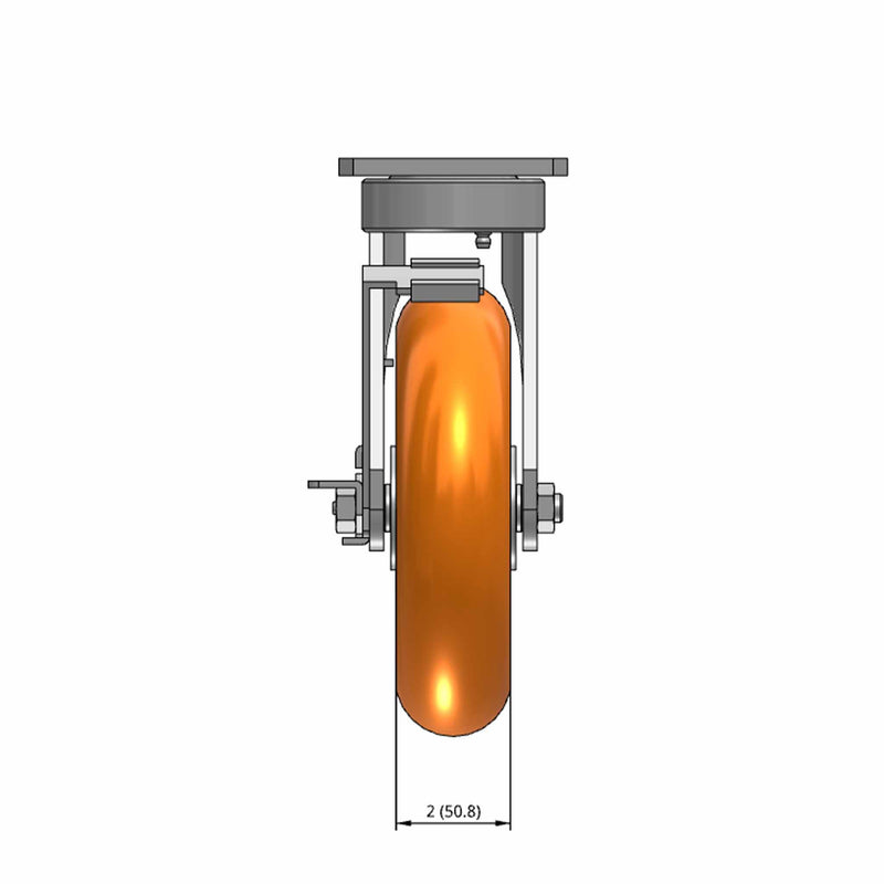 Kingpinless 8"x2" Ergonomic Brake Caster with Orange MAX-Efficiency Wheel