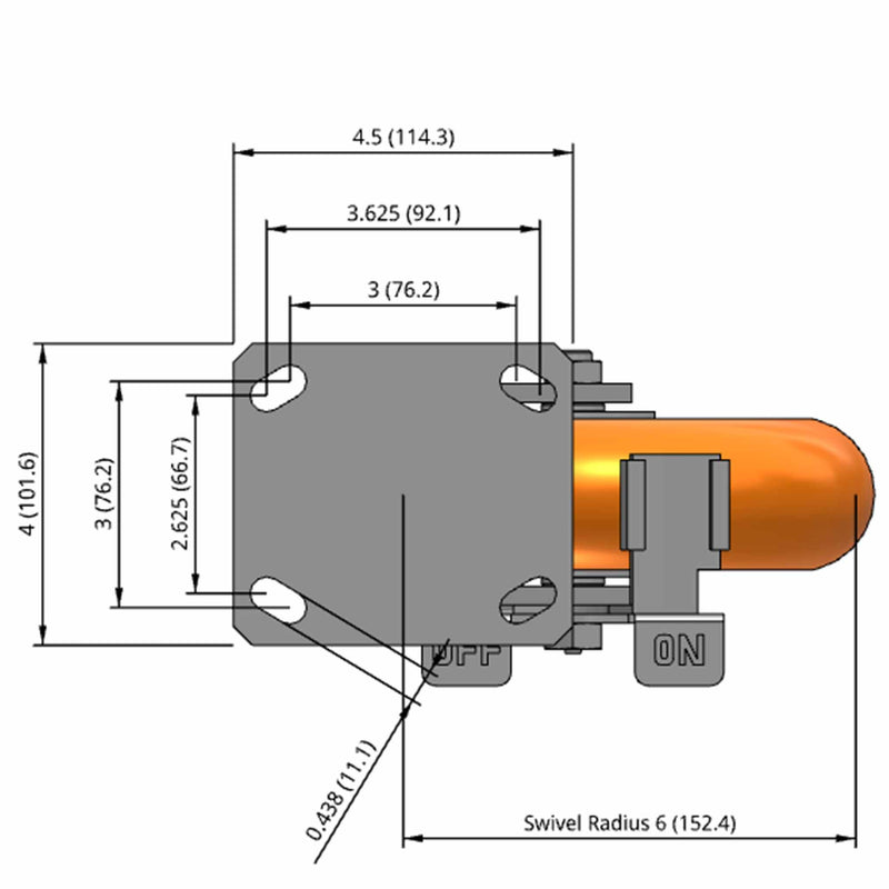 Kingpinless 8"x2" Ergonomic Brake Caster with Orange MAX-Efficiency Wheel