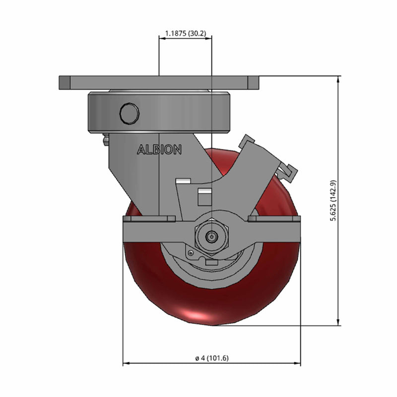 Kingpinless 4"x2" Ergonomic Brake Caster with MAX-Efficiency Wheel