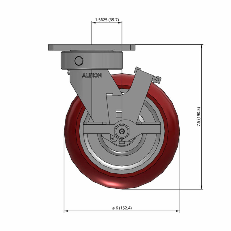 Kingpinless 6"x2" Ergonomic Brake Caster with MAX-Efficiency Wheel