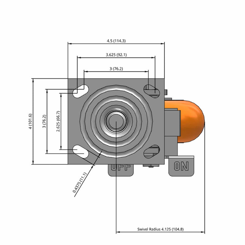 5" Ergonomic Orange Wheel Side Brake Caster