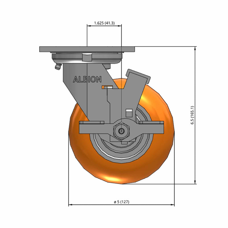 5" Ergonomic Orange Wheel Side Brake Caster