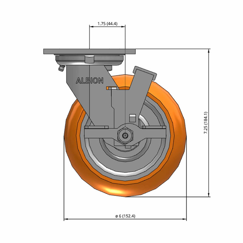 6" Ergonomic Orange Wheel Side Brake Caster