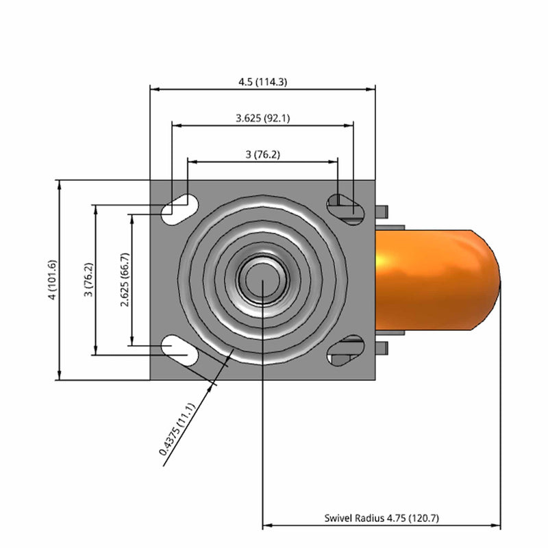 6" Ergonomic Orange Wheel Swivel Caster
