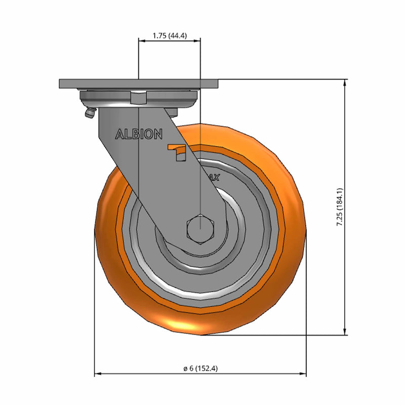 6" Ergonomic Orange Wheel Swivel Caster