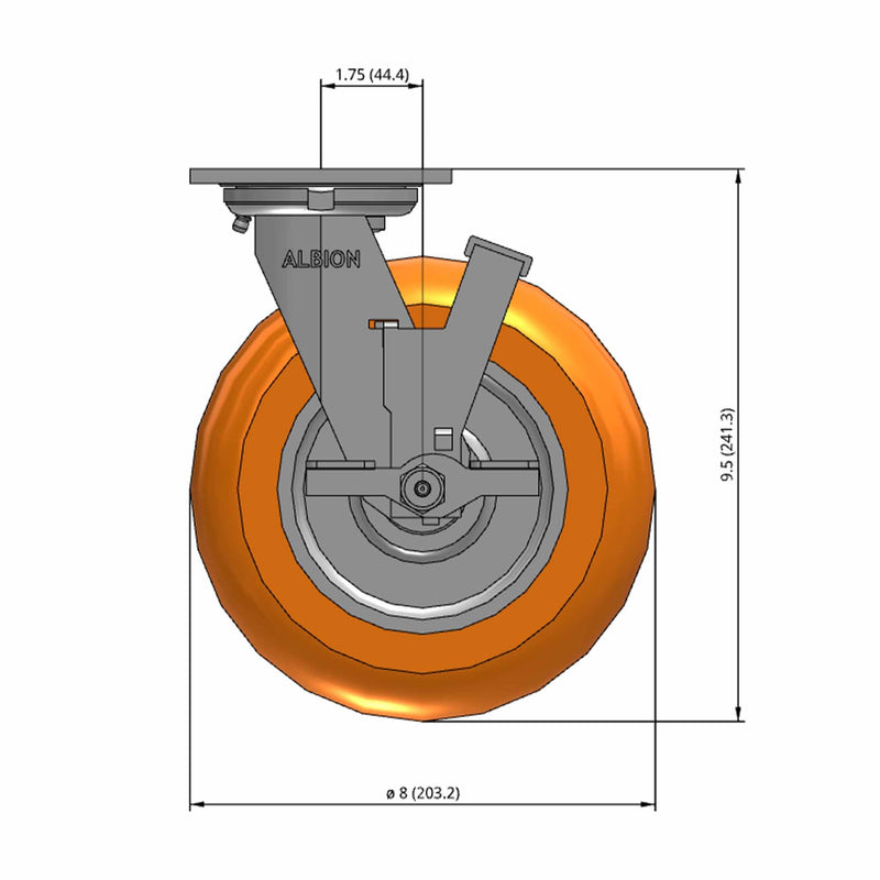 8" Ergonomic Orange Wheel Side Brake Caster