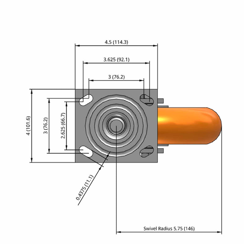 8" Ergonomic Orange Wheel Swivel Caster