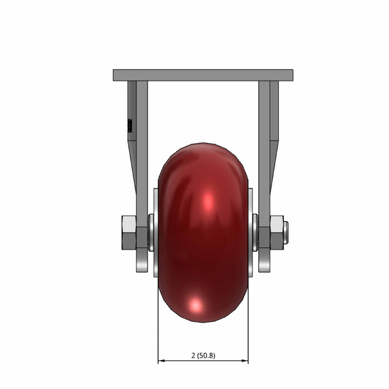 Top dimensioned CAD view of an Albion Casters 4" x 2" wide wheel Rigid caster with 4" x 4-1/2" top plate, without a brake, AX - Round Polyurethane (Aluminum Core) wheel and 700 lb. capacity part