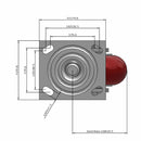 Side dimensioned CAD view of an Albion Casters 4" x 2" wide wheel Swivel caster with 4" x 4-1/2" top plate, without a brake, AX - Round Polyurethane (Aluminum Core) wheel and 700 lb. capacity part