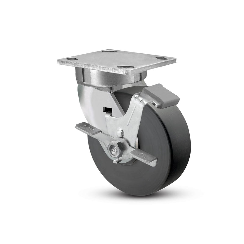 4"x2" Kingpinless Ergonomic Caster – USA Rig, Trionix Steel Replacement Wheel, Side Brake