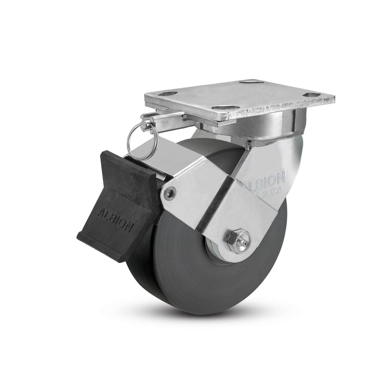 6"x2" Kingpinless Ergonomic Caster – USA Rig, Trionix Steel Replacement Wheel, Face Brake, Swivel Lock