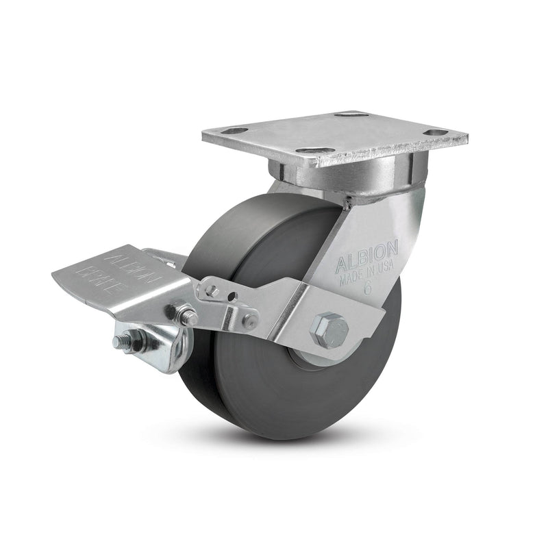 6"x2" Kingpinless Ergonomic Caster – USA Rig, Trionix Steel Replacement Wheel, Metal Face Brake