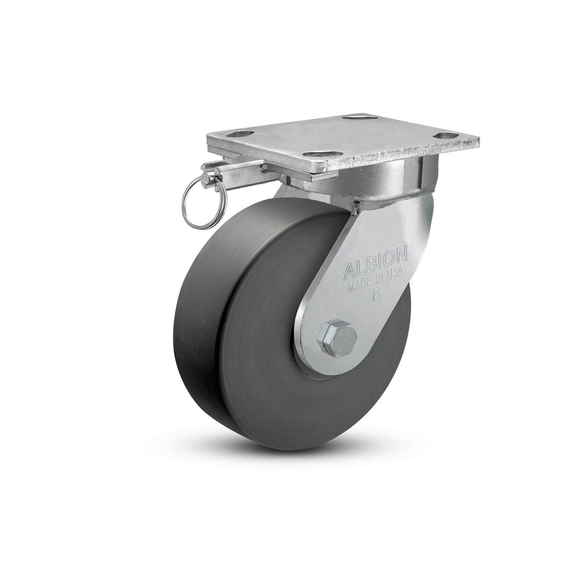 6"x2" Kingpinless Ergonomic Caster – USA Rig, Trionix Steel Replacement Wheel, Swivel Lock