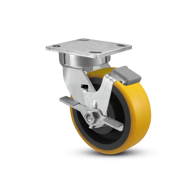 6"x2" Kingpinless Ergonomic Caster – USA Rig, Heavy-Duty Polyurethane Wheel, Side Brake