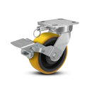 6"x2" Kingpinless Ergonomic Caster – USA Rig, Heavy-Duty Polyurethane Wheel, Metal Face Brake, Swivel Lock