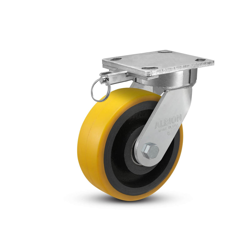 6"x2" Kingpinless Ergonomic Caster – USA Rig, Heavy-Duty Polyurethane Wheel, Swivel Lock