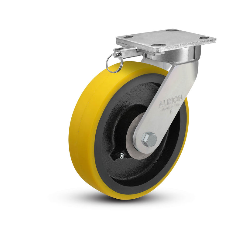 8"x2" Kingpinless Ergonomic Caster 9.5 OAH – USA Rig, Heavy-Duty Polyurethane Wheel, Swivel Lock