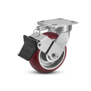 6"x2" Kingpinless Ergonomic Caster – USA Rig, MAX-Efficiency Maroon Poly Wheel, Face Brake, Swivel Lock
