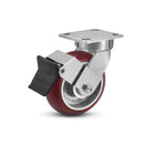 6"x2" Kingpinless Ergonomic Caster – USA Rig, MAX-Efficiency Maroon Poly Wheel, Face Brake