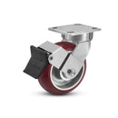 5"x2" Kingpinless Ergonomic Caster – USA Rig, MAX-Efficiency Maroon Poly Wheel, Face Brake