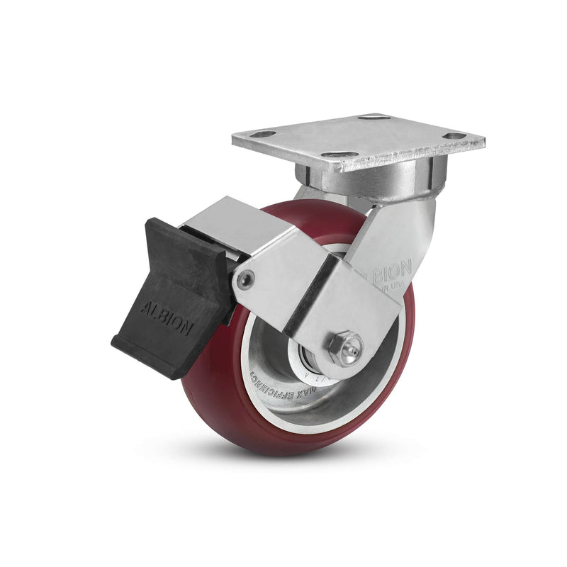 4"x2" Kingpinless Ergonomic Caster – USA Rig, MAX-Efficiency Maroon Poly Wheel, Face Brake