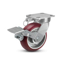 6"x2" Kingpinless Ergonomic Caster – USA Rig, MAX-Efficiency Maroon Poly Wheel, Metal Face Brake, Swivel Lock