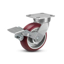 6"x2" Kingpinless Ergonomic Caster – USA Rig, MAX-Efficiency Maroon Poly Wheel, Metal Face Brake