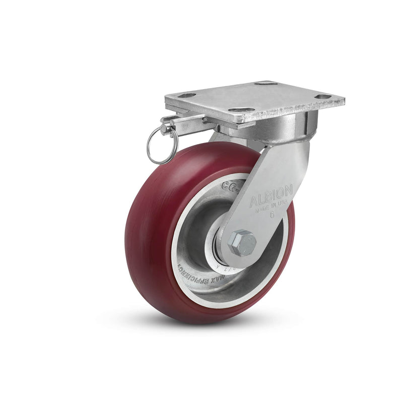 6"x2" Kingpinless Ergonomic Caster – USA Rig, MAX-Efficiency Maroon Poly Wheel, Swivel Lock