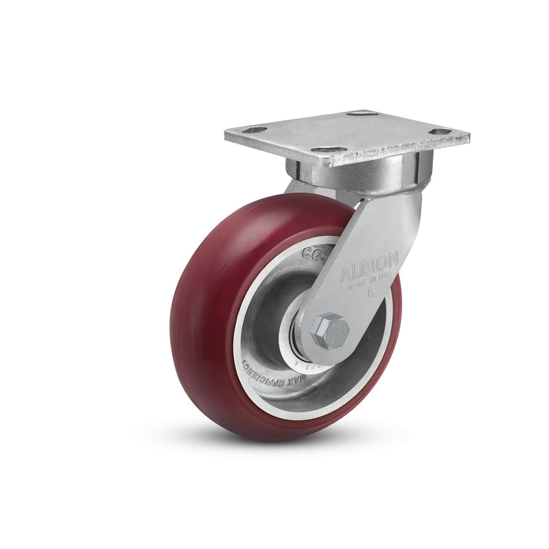 4"x2" Kingpinless Ergonomic Caster – USA Rig, MAX-Efficiency Maroon Poly Wheel
