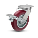 8"x2" Kingpinless Ergonomic Caster 9.5 OAH – USA Rig, MAX-Efficiency Maroon Poly Wheel, Metal Face Brake, Swivel Lock