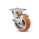 6"x2" Kingpinless Ergonomic Caster – USA Rig, MAX-Efficiency Orange Poly Wheel, Side Brake