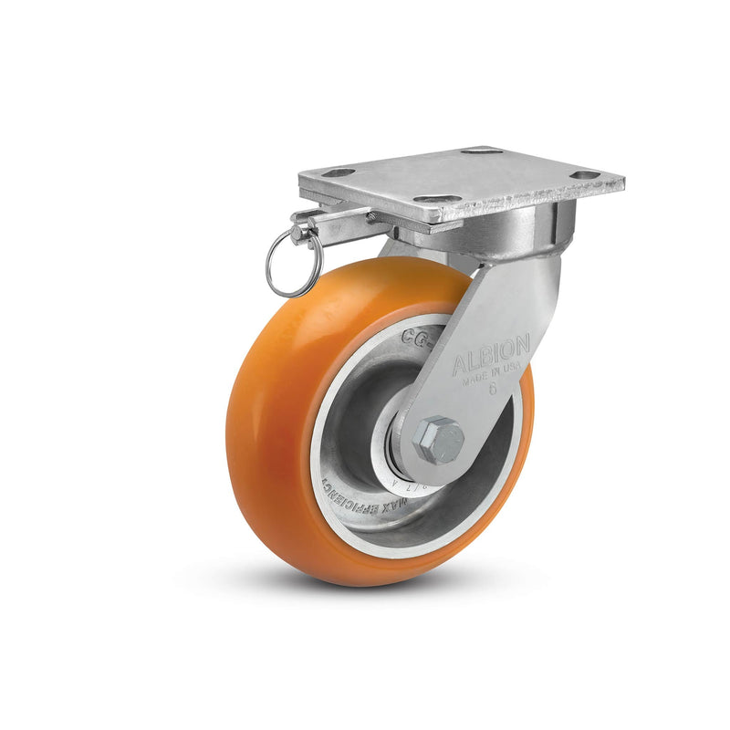 4"x2" Kingpinless Ergonomic Caster – USA Rig, MAX-Efficiency Orange Poly Wheel, Swivel Lock