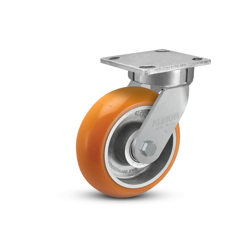 5"x2" Kingpinless Ergonomic Caster – USA Rig, MAX-Efficiency Orange Poly Wheel