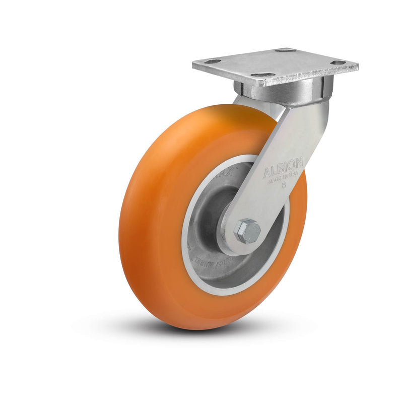 8"x2" Kingpinless Ergonomic Caster – USA Rig, MAX-Efficiency Orange Poly Wheel