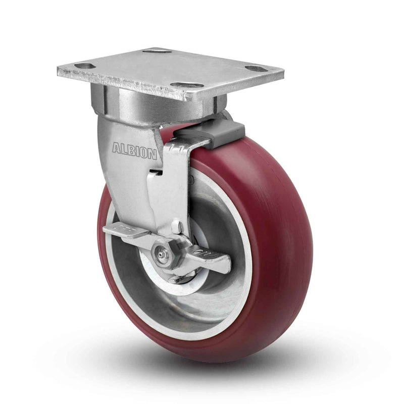 Kingpinless 6"x2" Ergonomic Brake Caster with MAX-Efficiency Wheel