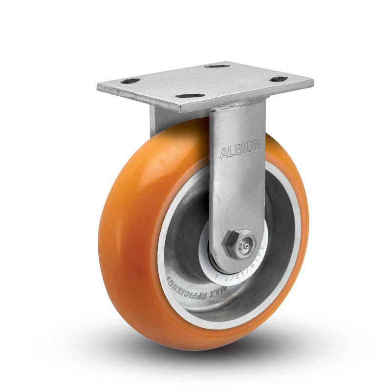 Kingpinless 8"x2" Ergonomic Rigid Caster with Orange MAX-Efficiency Wheel