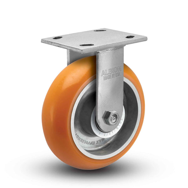 Main view of an Albion Casters 6" x 2" wide wheel Rigid caster with 4" x 4-1/2" top plate, without a brake, AN - Round Polyurethane (Aluminum Core) wheel and 1250 lb. capacity part# 16AN06228R