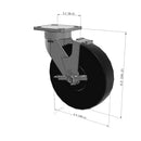8"x2" Kingpinless Ergonomic Caster 9.5 OAH – USA Rig, Trionix Steel Replacement Wheel, Side Brake