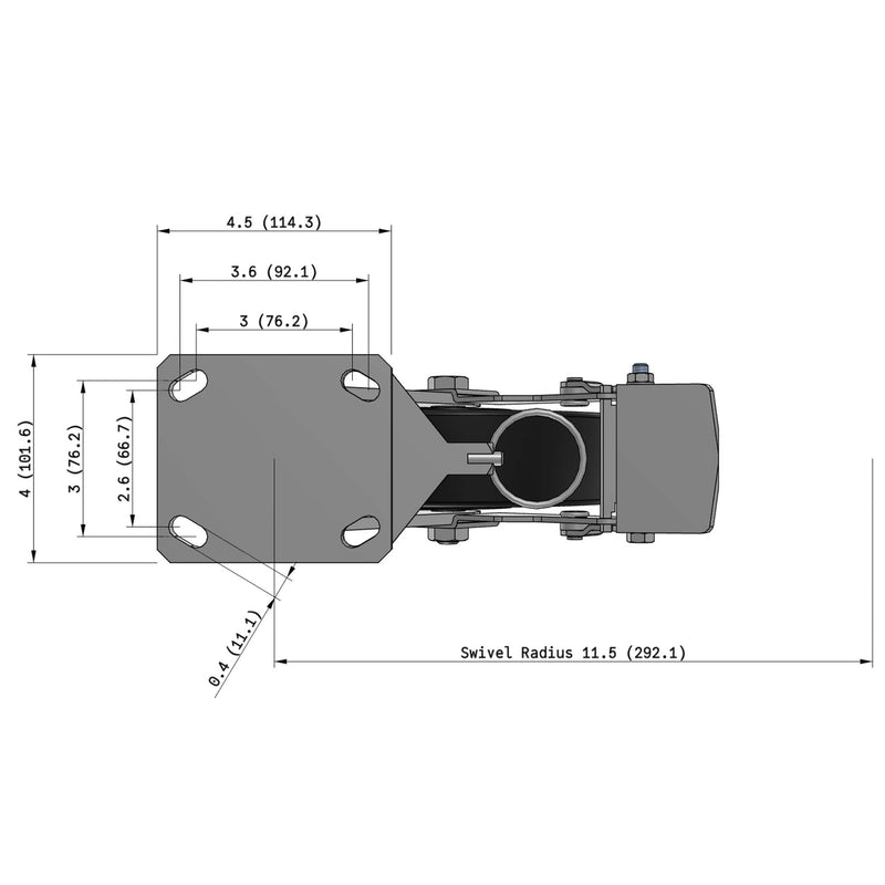8"x2" Kingpinless Ergonomic Caster 9.5 OAH – USA Rig, Trionix Steel Replacement Wheel, Metal Face Brake, Swivel Lock