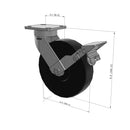 8"x2" Kingpinless Ergonomic Caster 9.5 OAH – USA Rig, Trionix Steel Replacement Wheel, Metal Face Brake